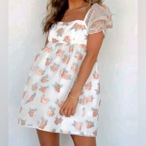 Altar'd State Lena Tulle Floral Babydoll Dress In XS NWT